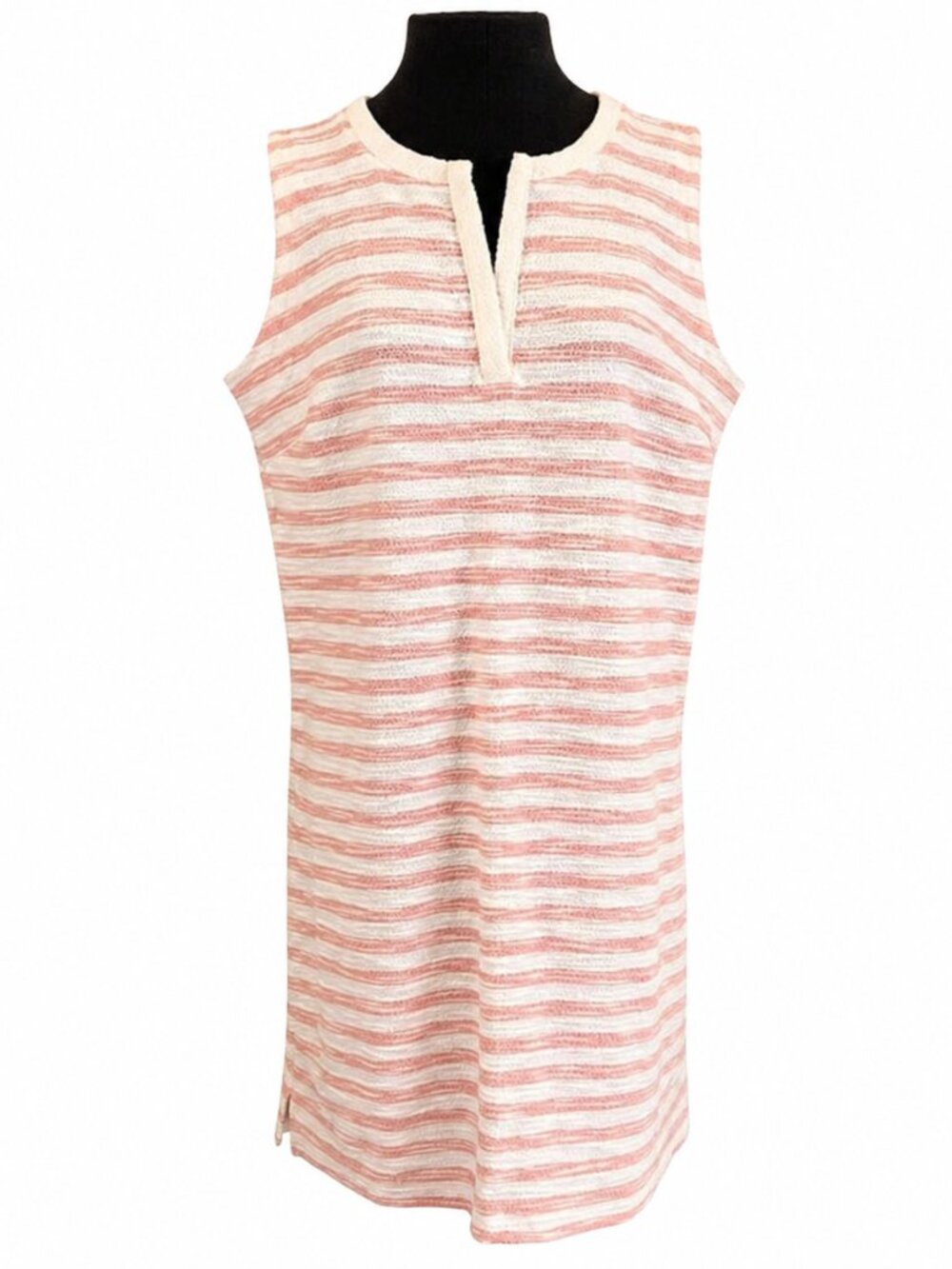 Liz Claiborne Pink White Striped Midi Dress Sleeveless Casual Shift Size PXL